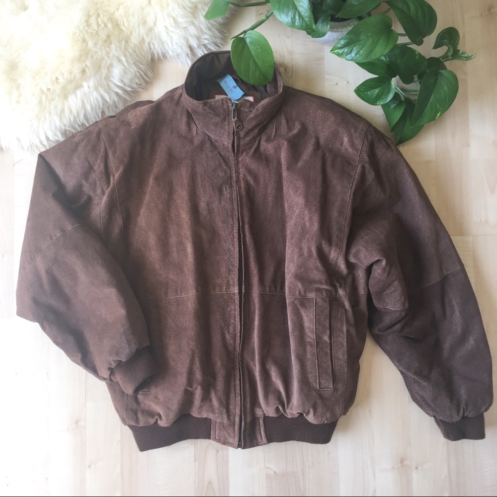 Vintage 80s Suede Aviator Bomber Jacket brown S/M - Picture 1 of 8